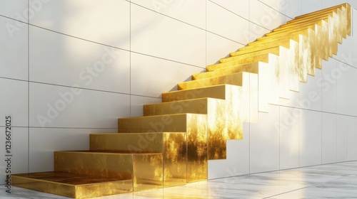 Golden Staircase Representing Sales Growth and Business Success with Upward Trend photo