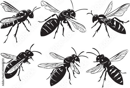 Set Bees. Hand drawn vector illustration	