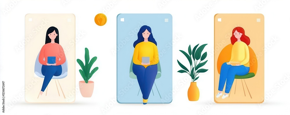 Fototapeta premium Interactive leadership training app interface, modern approach to skill-building, flat design illustration