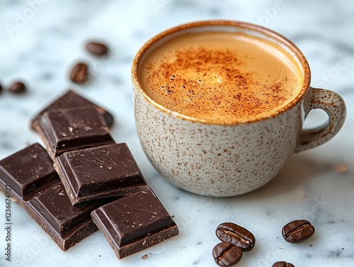 Wallpaper Mural Cappuccino Cup Served with Dark Chocolate Squares on Marble Surface Torontodigital.ca