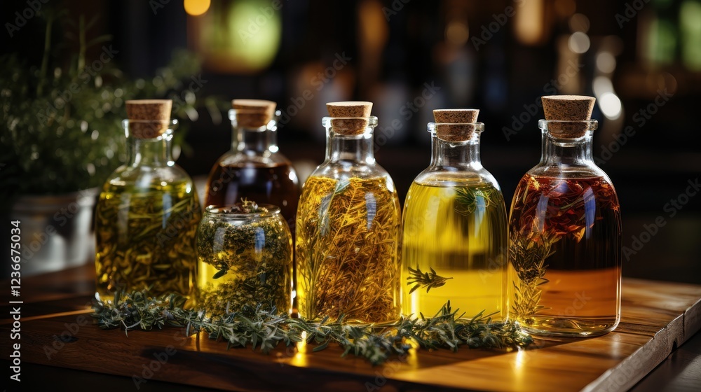 Infused Oils Collection: Aromatic Herbs in Glass Bottles Infused Oils Collection: Aromatic Herbs in Glass Bottles