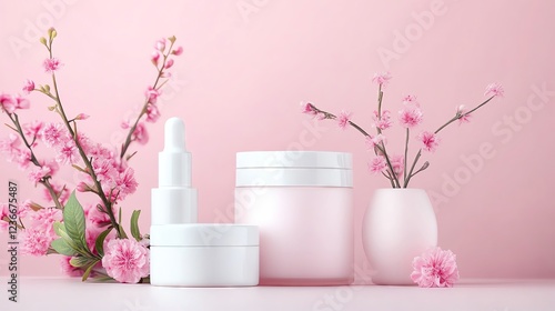 Wallpaper Mural Pure and chemical-free skincare Elegant skincare products with pink flowers. skincare apply Torontodigital.ca