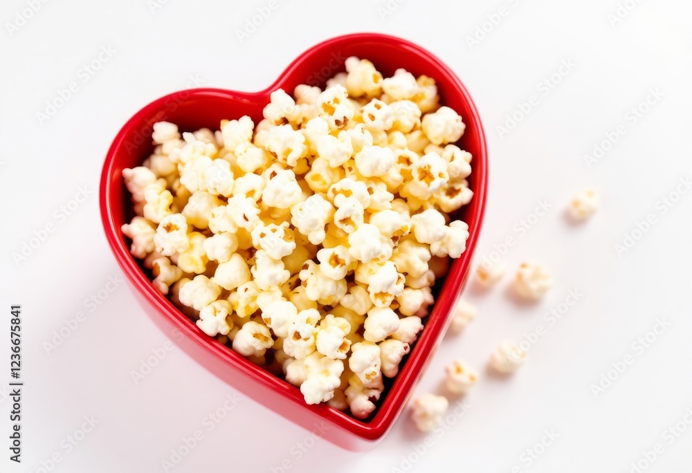sample.Fresh popcorn in red heart-shaped bowl isolated on a transparent background Generative Ai. sample.Fresh popcorn in red heart-shaped bowl isolated on a transparent background Generative Ai.