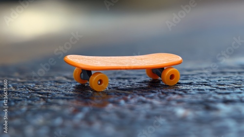 Miniature skateboard finger skate orange plastic. Axo view photo