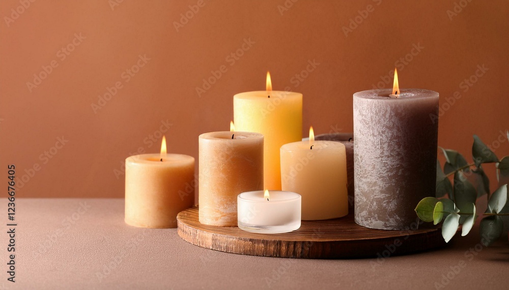 Aromamic candles burning on color background Aromamic candles burning on color background