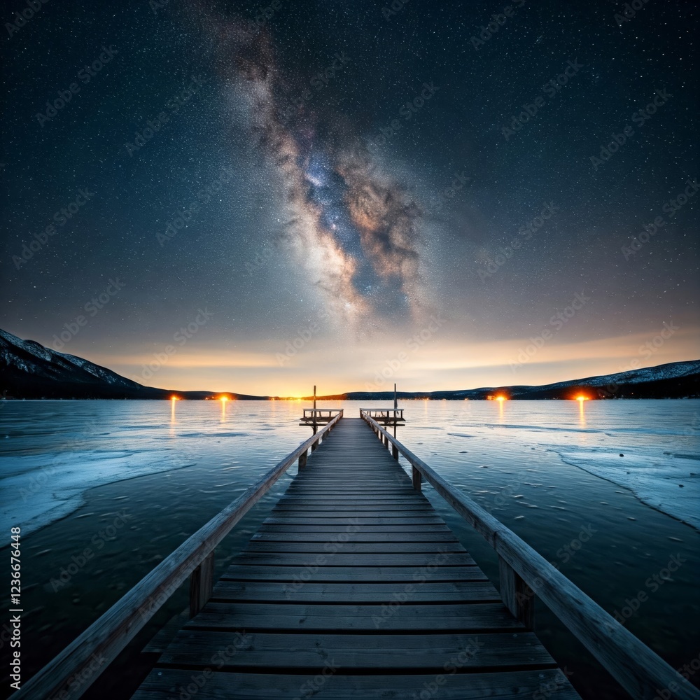 Fototapeta premium Wooden Dock Under a Cosmic Sky