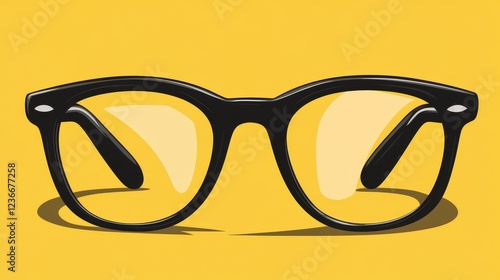Glasses for vision in black frames on a yellow background. Short sighted and presbyopia (Farsightedness) eyeglasses.