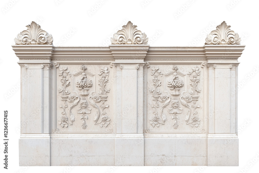 Obraz premium Antique Stone Wall with Ornate Floral Relief and Classical Architectural Details