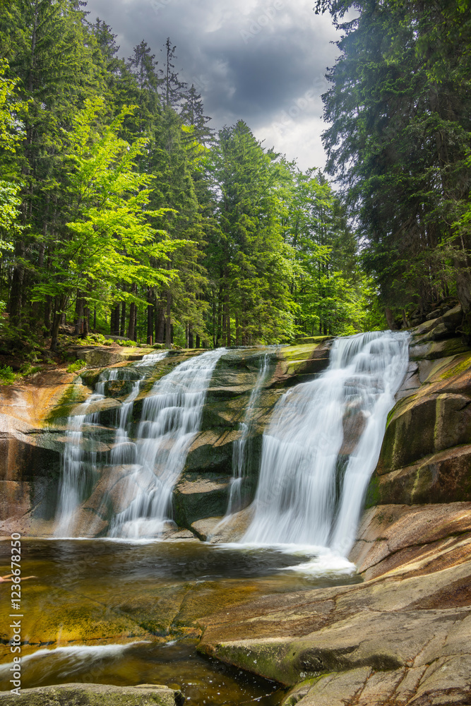 Fototapeta premium Waterfall Mumlava near Harachov, Giant Mountains (Krkonose), Eastern Bohemia, Czech Republic