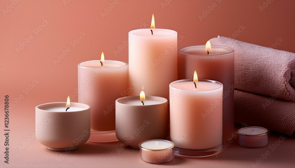 Aromamic candles burning on color background Aromamic candles burning on color background