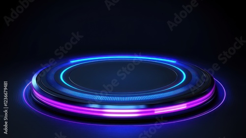 Neon Circular Platform: Futuristic 3D Render photo