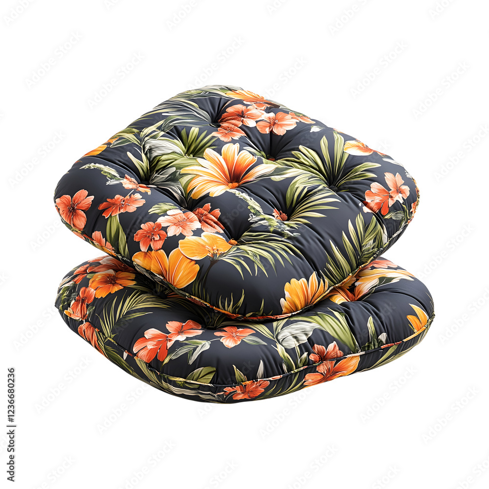 Cushioned Outdoor Seat Pads with Tropical Floral Prints Isolated on Transparent Background Cushioned Outdoor Seat Pads with Tropical Floral Prints Isolated on Transparent Background