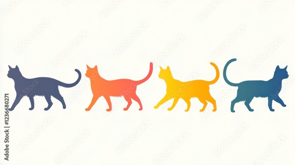 Colorful Silhouette Cats in a Row Colorful Silhouette Cats in a Row