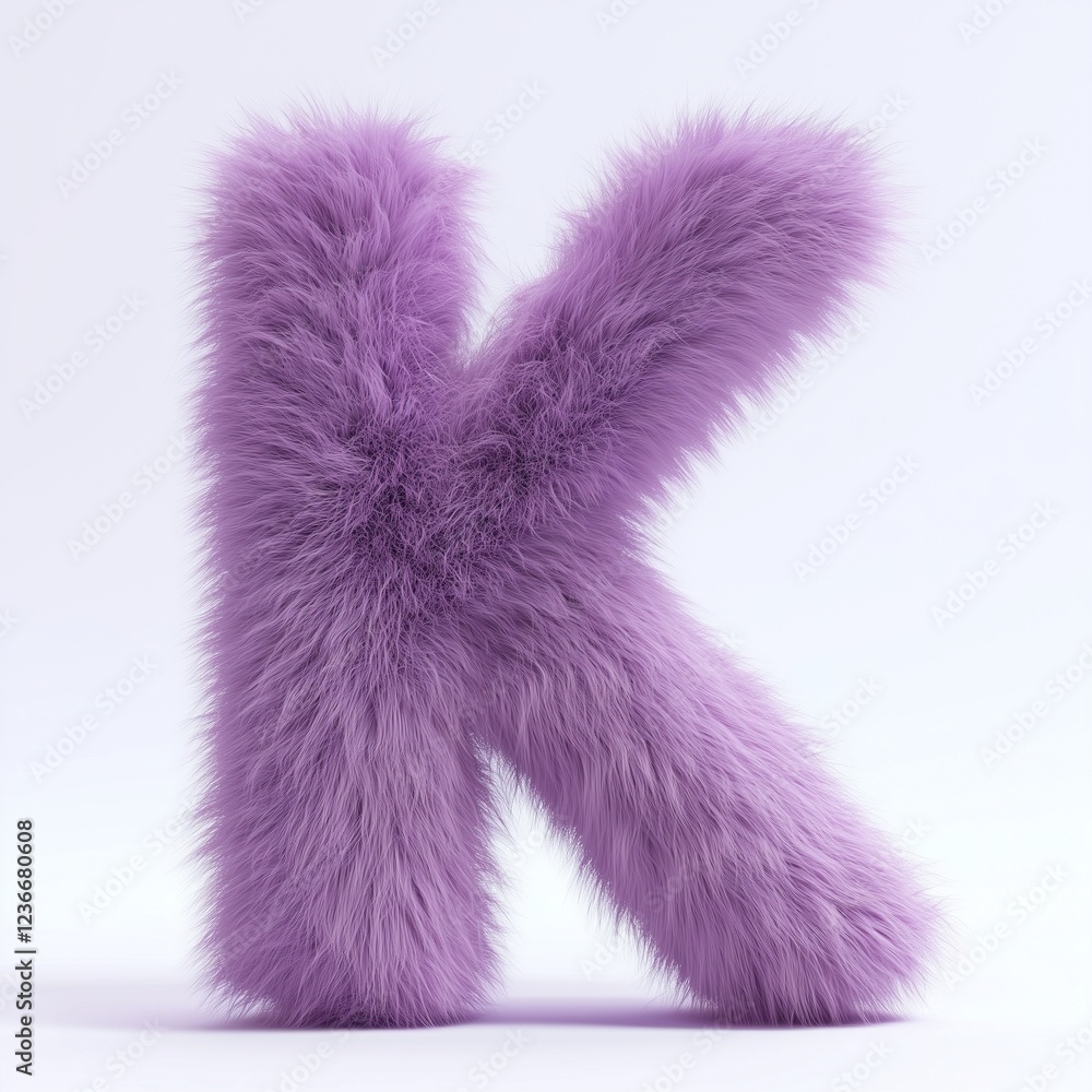 Fluffy K purple letter shape hairy smooth texture for kids education Fluffy K purple letter shape hairy smooth texture for kids education