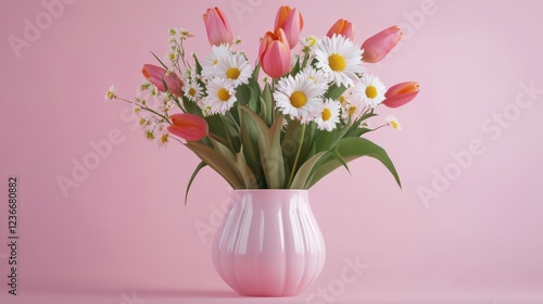 Wallpaper Mural Beautiful Floral Arrangement in Pink Vase on a Soft Pink Background Torontodigital.ca