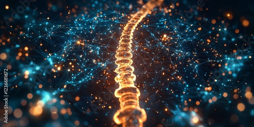 Abstract representation of a human spine with glowing connections