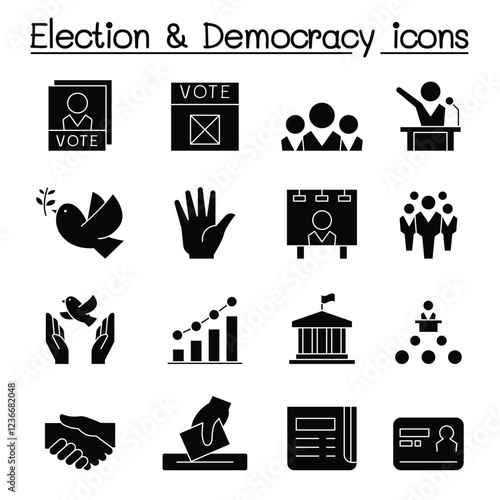 Election & Democracy icon set in thin line style