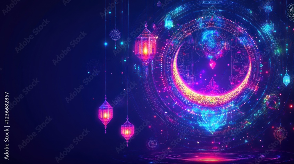 Obraz premium Festive Ramadan Crescent Moon Lanterns Design