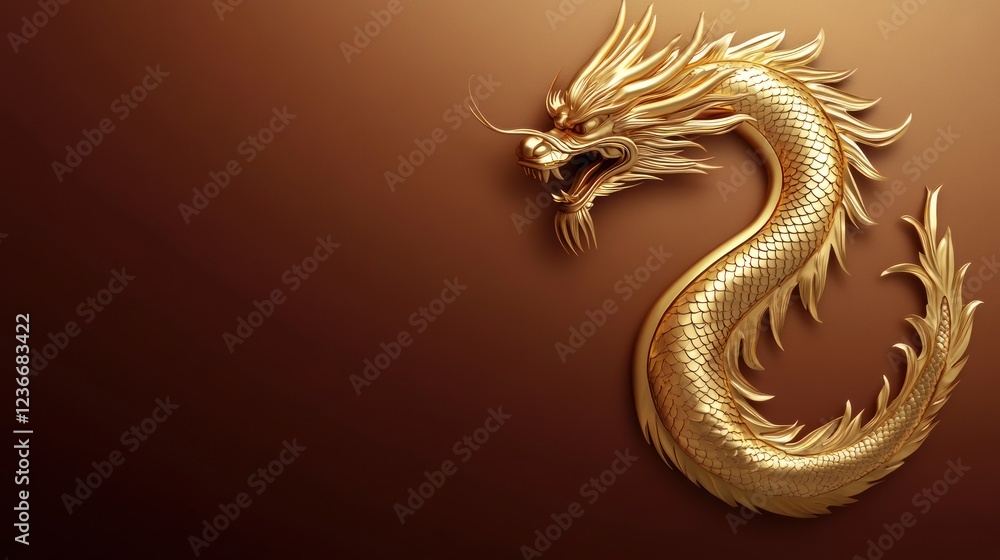 Obraz premium A Golden Dragon Curls Elegantly Against A Brown Background