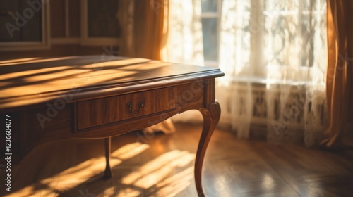 Antique Wooden Table Bathed in Sunlight
