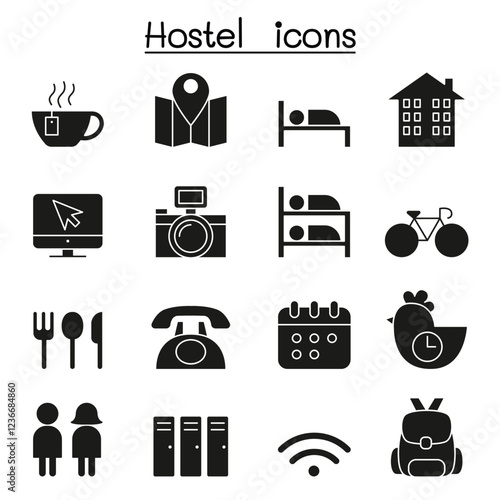 Hostel icon set in thin line style