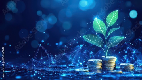 Growth and Investment Concept with Coins and Plant photo