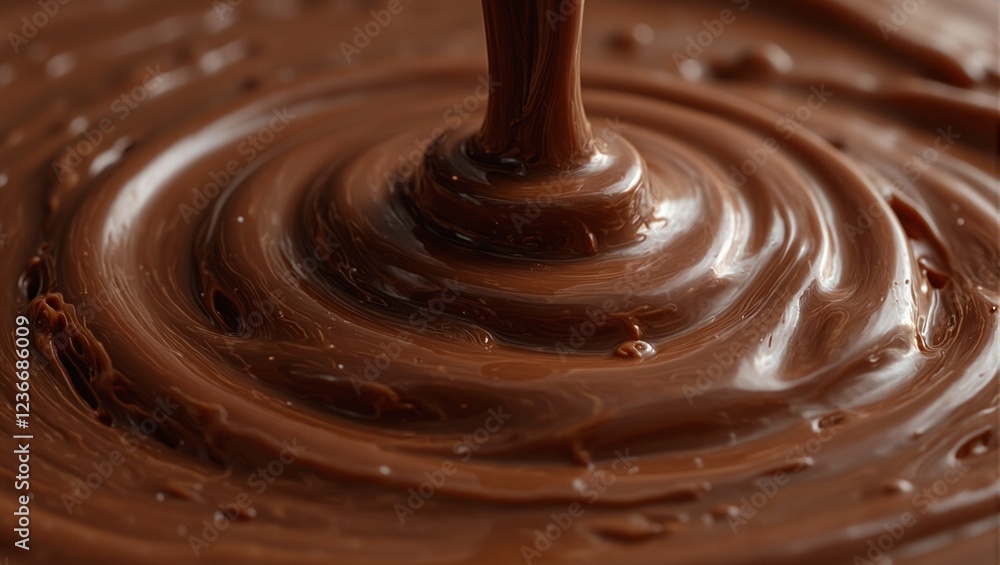 Glossy chocolate being poured into mold creating rippling patterns Glossy chocolate being poured into mold creating rippling patterns