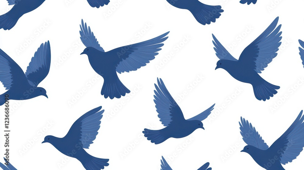 Fototapeta premium Abstract Pattern of Blue Birds on White Background