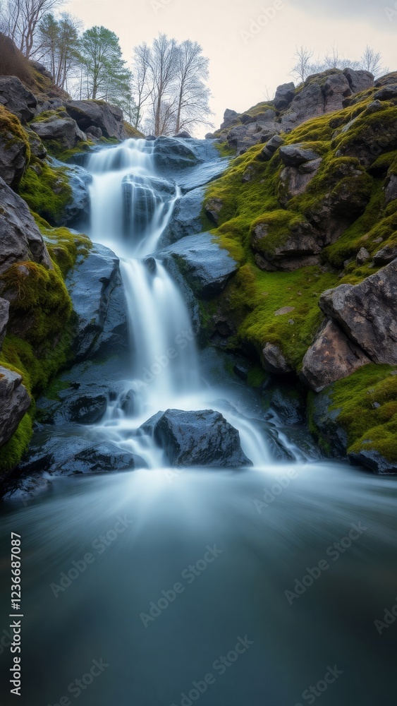 Obraz premium Enchanting Waterfall in Mossy Canyon