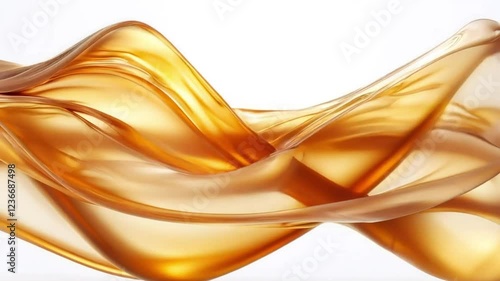 Flowing golden liquid wave on white background, ideal for drink or cosmetic product visuals