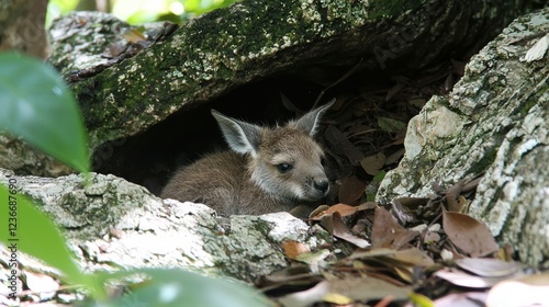 Young kangaroo resting in a natural habitat australian bush wildlife photography serene environment close-up nature conservation photo