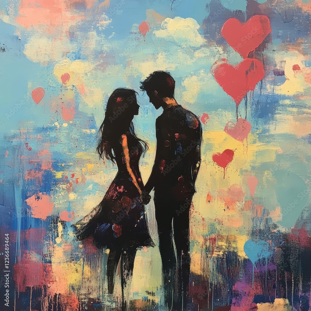 Romantic couple embracing colorful background digital art passionate atmosphere artistic perspective Romantic couple embracing colorful background digital art passionate atmosphere artistic perspective