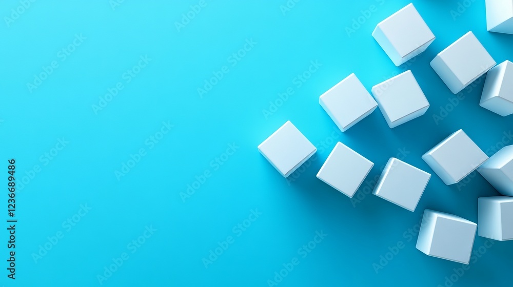 Fototapeta premium Minimalist White Cube Against Vibrant Blue Background Showcasing Modern Design Aesthetics and Artistic Composition Evoking Feelings of Calm Simplicity and Contemporary Creativity in Space