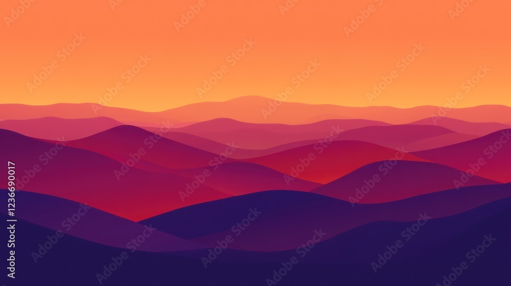 Sunset Over Rolling Purple and Orange Mountains Sunset Over Rolling Purple and Orange Mountains