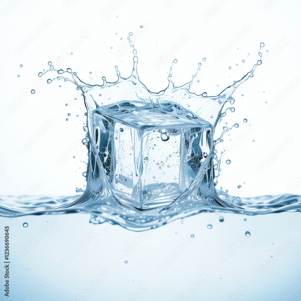 ice cube plashing into water on white background ice cube plashing into water on white background