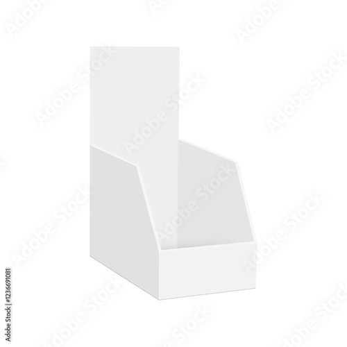 Empty Cardboard Counter Display Box Mock Up, Side View, Isolated On White Background. Vector Illustration