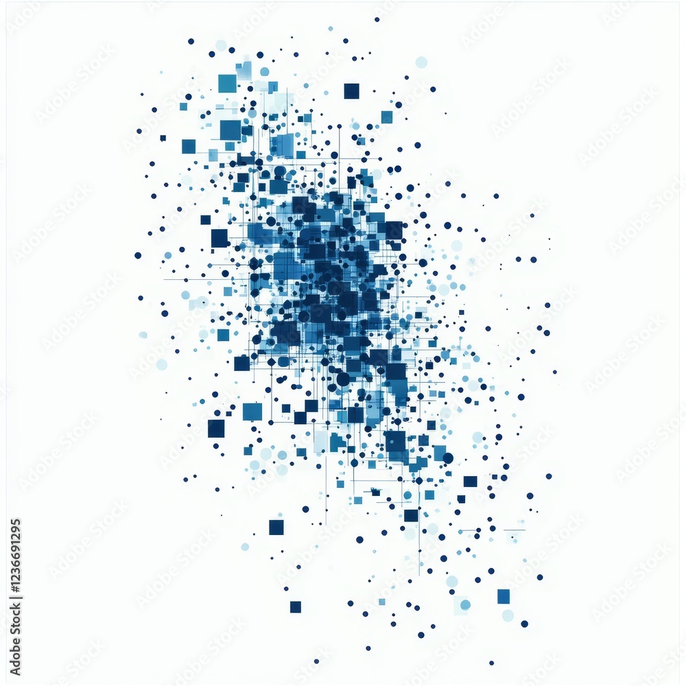 Blue pixel burst digital art, white background, tech design Blue pixel burst digital art, white background, tech design