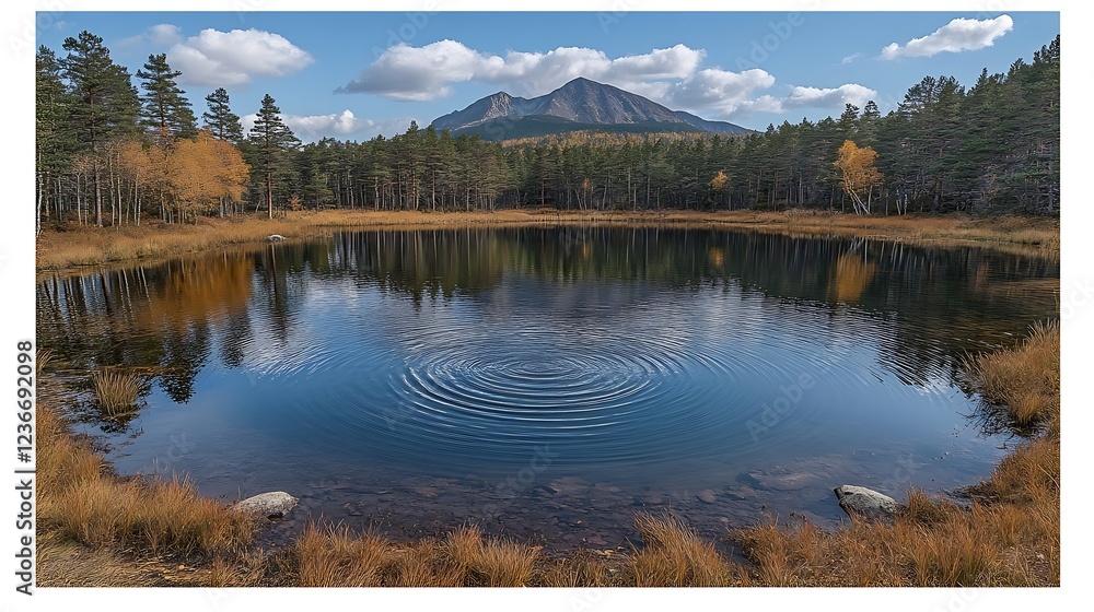 Fototapeta premium Forest lake ripples mountain reflection