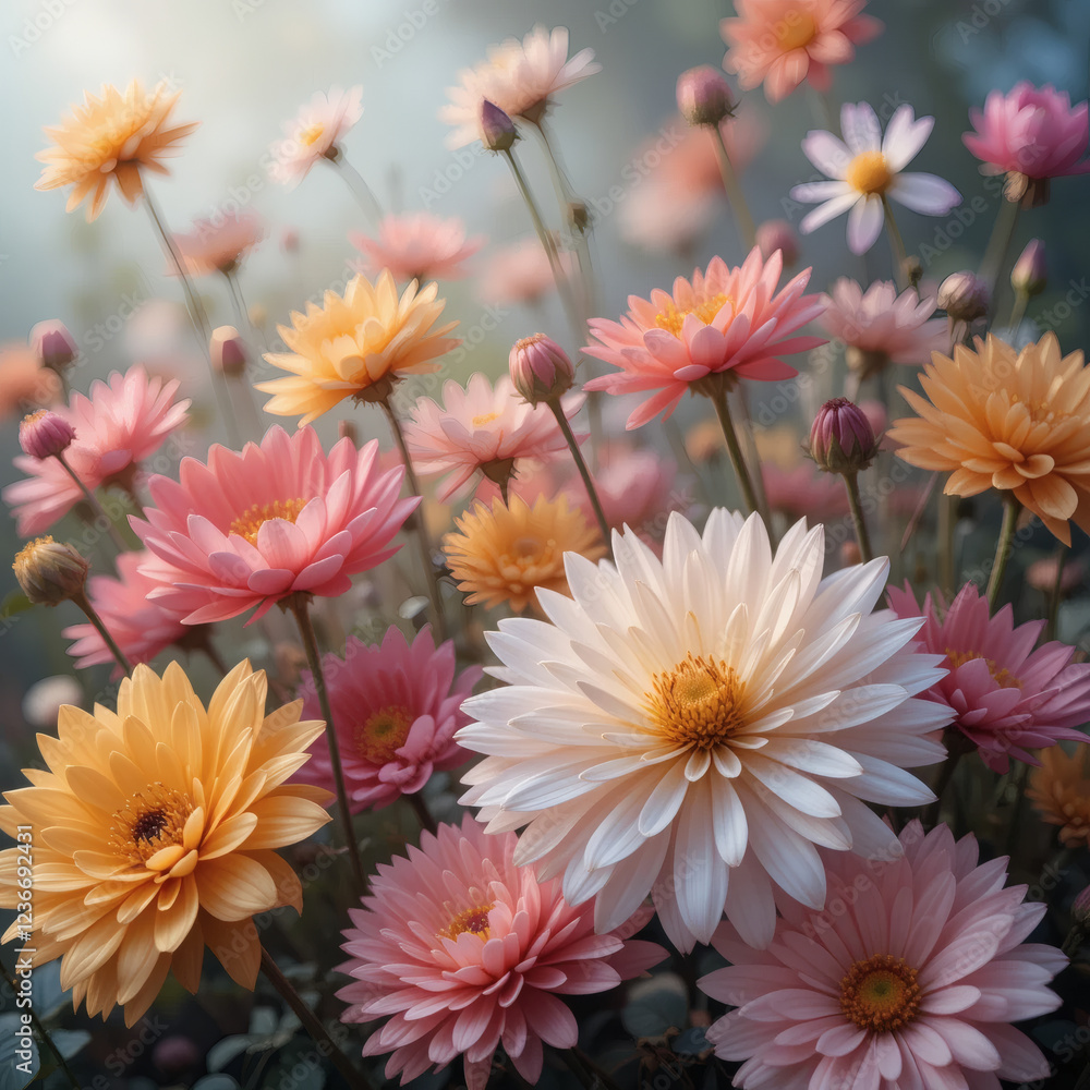 Colorful daisies bloom in the garden Colorful daisies bloom in the garden