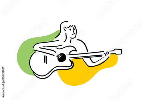 illustration of a man playing the guitar, expressing passion and emotion through music. 