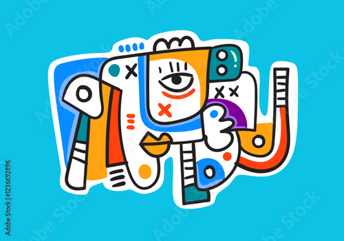 illustration of a contemporary face in pop art and abstract cubism style. 