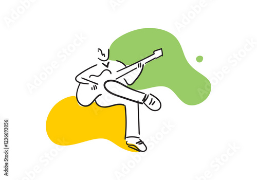 illustration of a man playing the guitar, expressing passion and emotion through music. 