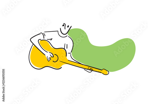 illustration of a man playing the guitar, expressing passion and emotion through music. 