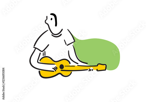 illustration of a man playing the guitar, expressing passion and emotion through music. 