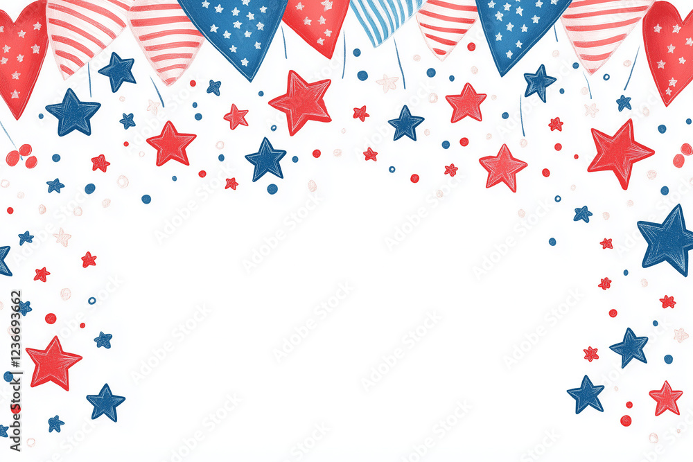 A banner with stars and red, white and blue stripes A banner with stars and red, white and blue stripes