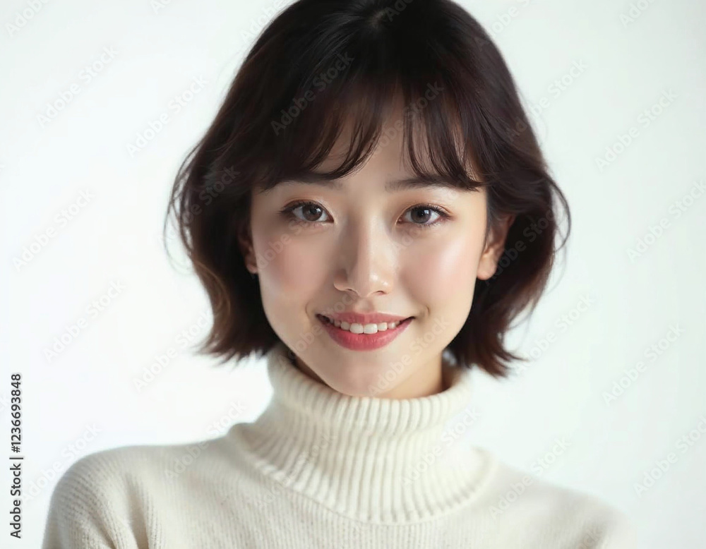 Woman in a white sweater on a white background. Generative AI Woman in a white sweater on a white background. Generative AI
