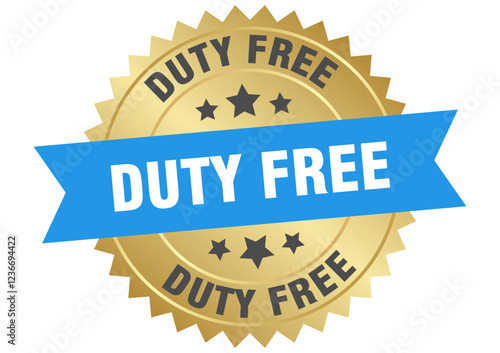 duty free. duty free round blue and gold label isolated on transparent background