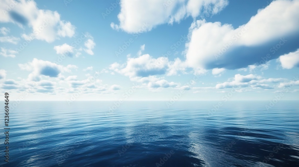 Obraz premium A vast expanse of blue ocean with white clouds in the sky, creating an endless horizon. 