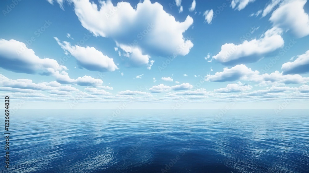 Obraz premium A vast expanse of blue ocean with white clouds in the sky, creating an endless horizon. 