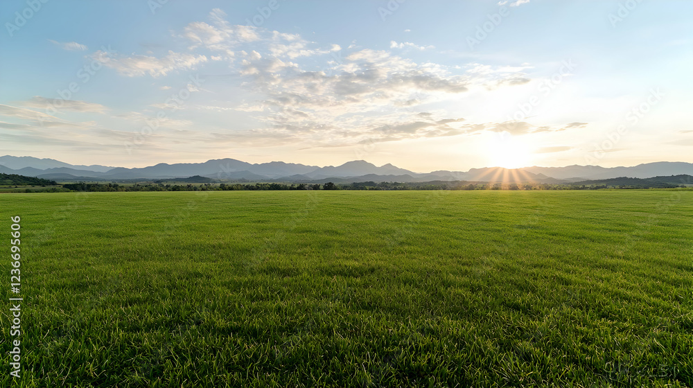 Sunset over green field, mountain range background (1) Sunset over green field, mountain range background (1)